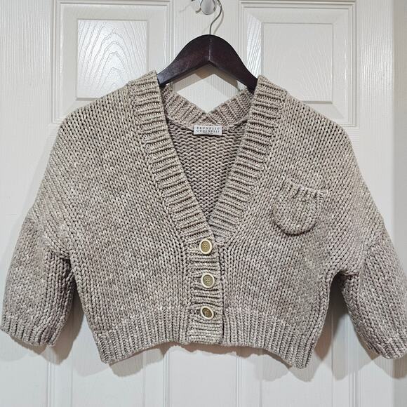 Brunello Cucinelli Chunky Cropped Knit Cardigan Sweater Taupe Size S - Picture 8 of 8